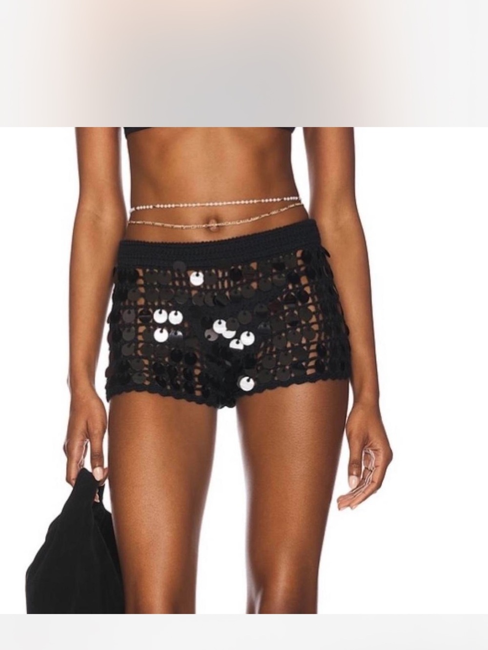 superdown Black Crocheted Sequin Shorts